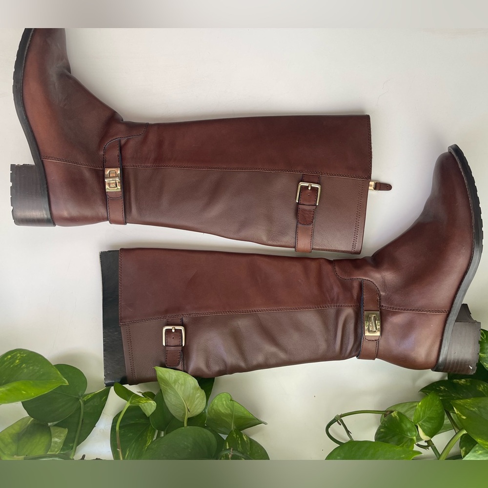 Cole Haan - Brown Leather Riding Boots with Buckle Detail - like new